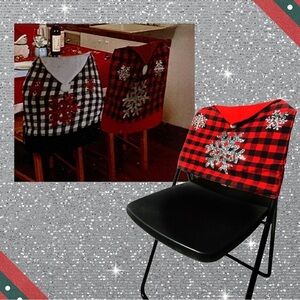 Chair Covers Santa Hat Buffalo Check Snowflakes Tartan Plaid Red Black Set of 4
